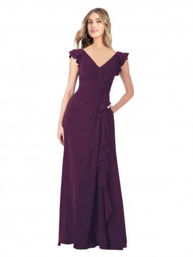 V-Neck Soft Chiffon Cap Sleeves Grape Formal Dress / Bridesmaid Dress Edinburgh