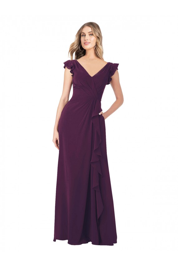 V-Neck Soft Chiffon Cap Sleeves Grape Formal Dress / Bridesmaid Dress Edinburgh