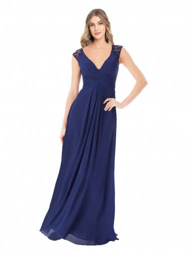 V-Neck Soft Chiffon Cap Sleeves Keyhole Back Sapphire Bridesmaid Dress Edinburgh