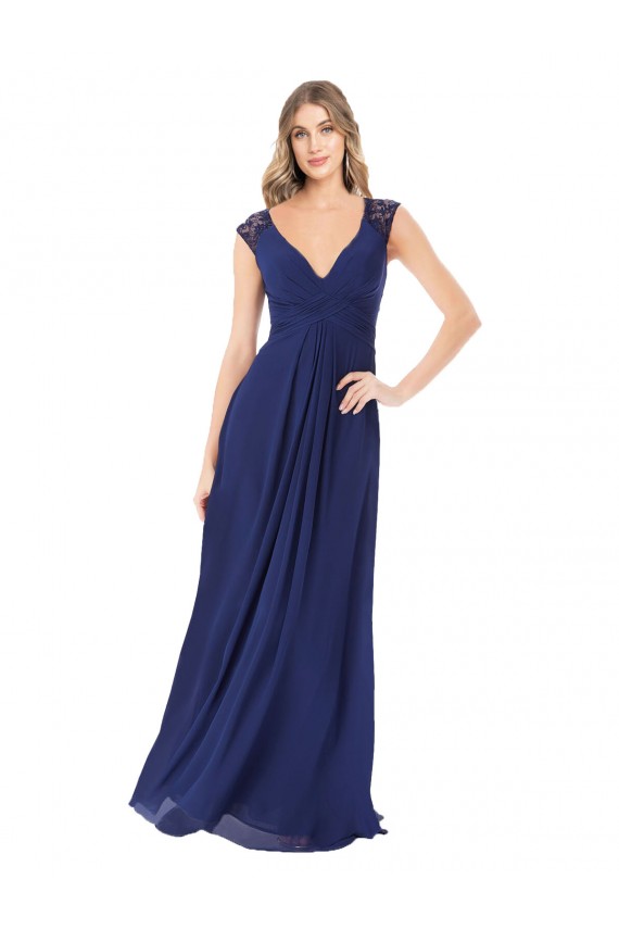 V-Neck Soft Chiffon Cap Sleeves Keyhole Back Sapphire Bridesmaid Dress Edinburgh