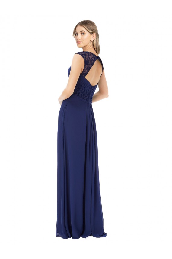 V-Neck Soft Chiffon Cap Sleeves Keyhole Back Sapphire Bridesmaid Dress Edinburgh