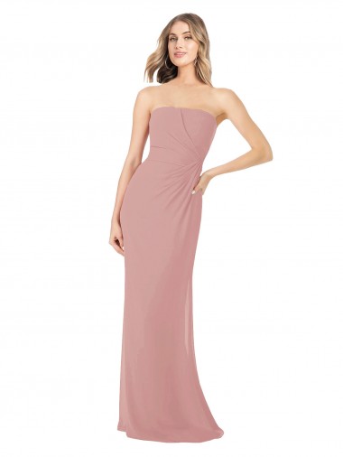 Strapless Soft Chiffon Sleeveless Dusty Pink Bridesmaid Dress Edinburgh