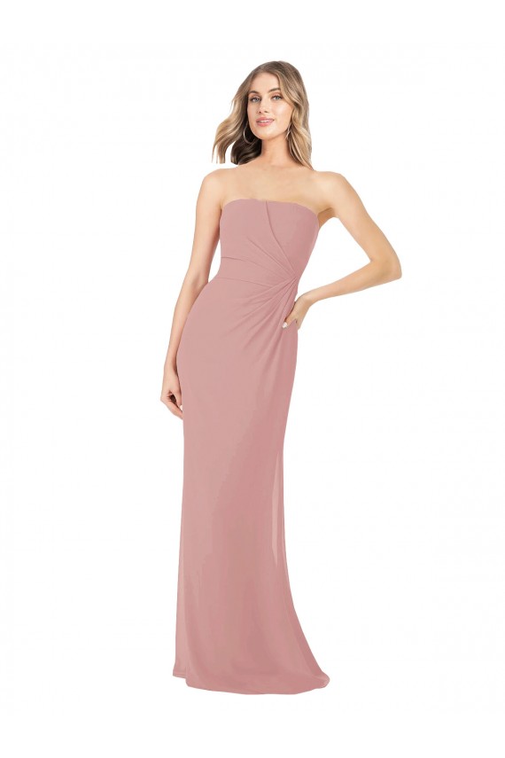 Strapless Soft Chiffon Sleeveless Dusty Pink Bridesmaid Dress Edinburgh