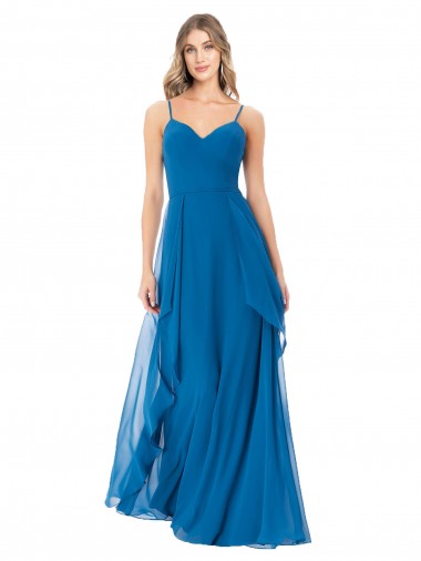Spaghetti Straps Soft Chiffon Sleeveless Peacock Blue Bridesmaid Dress Edinburgh