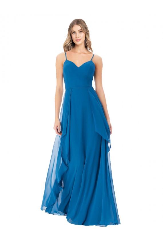 Spaghetti Straps Soft Chiffon Sleeveless Peacock Blue Bridesmaid Dress Edinburgh