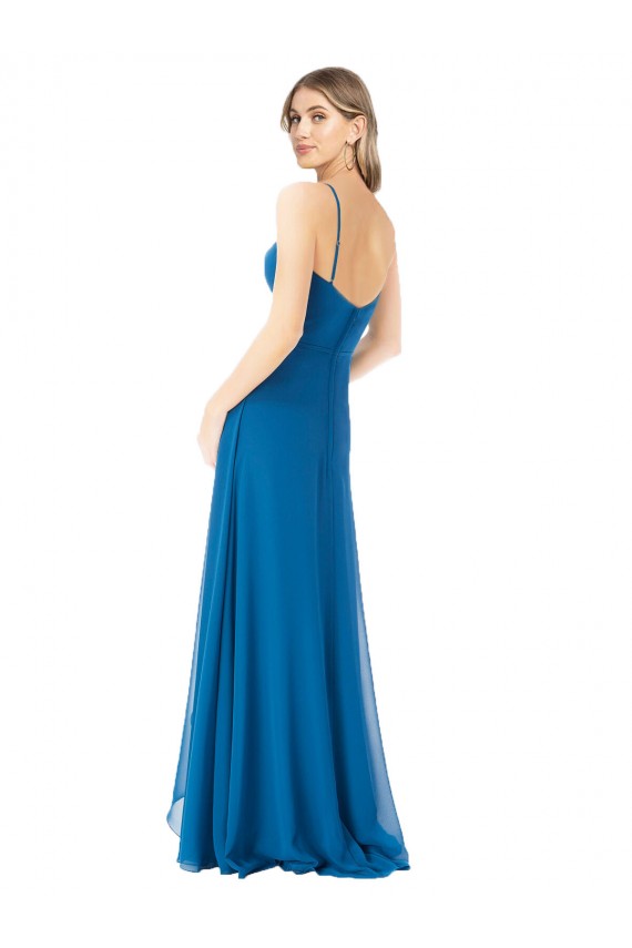 Spaghetti Straps Soft Chiffon Sleeveless Peacock Blue Bridesmaid Dress Edinburgh