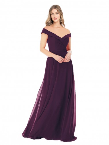 Off the Shoulder Soft Chiffon Sleeveless Grape Bridal Party Dress Edinburgh