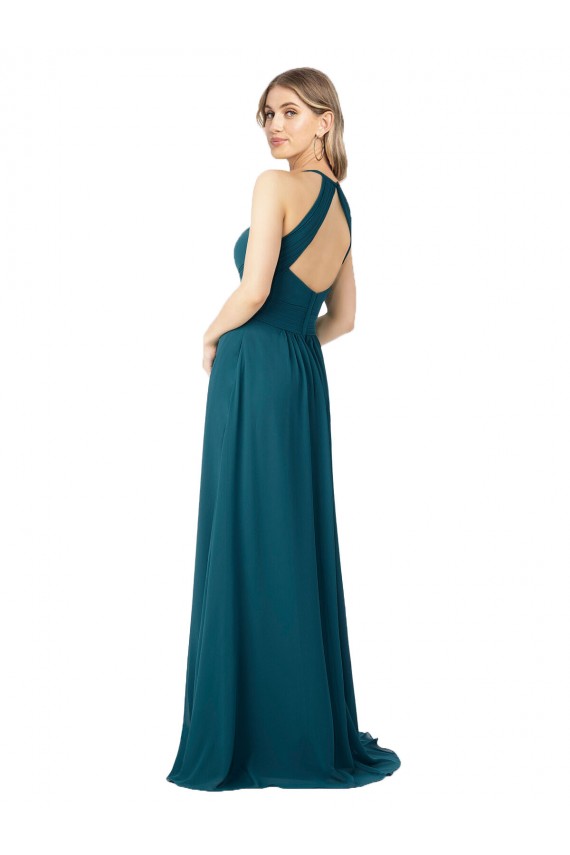 High Neck Soft Chiffon Sleeveless Open Back Windsor Blue Bridesmaid Dress Edinburgh
