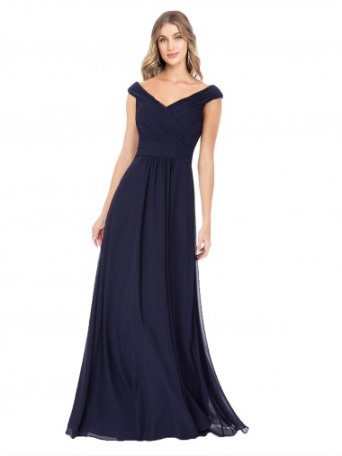 Off the Shoulder Soft Chiffon Sleeveless Dark Navy Evening Dress / Bridesmaid Dress Edinburgh