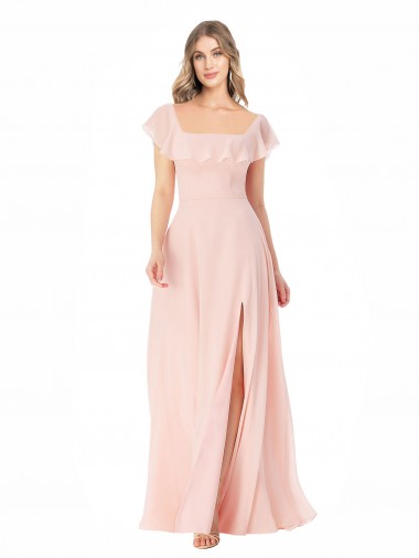 Square Neck Soft Chiffon Cap Sleeves Pink Formal Dress / Bridesmaid Dress Edinburgh