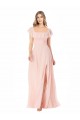 Square Neck Soft Chiffon Cap Sleeves Pink Formal Dress / Bridesmaid Dress Edinburgh