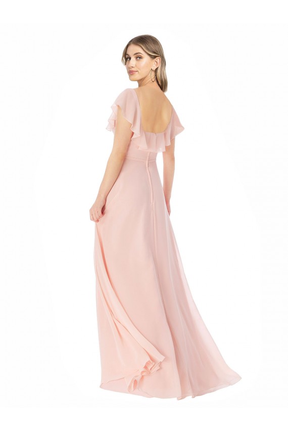 Square Neck Soft Chiffon Cap Sleeves Pink Formal Dress / Bridesmaid Dress Edinburgh