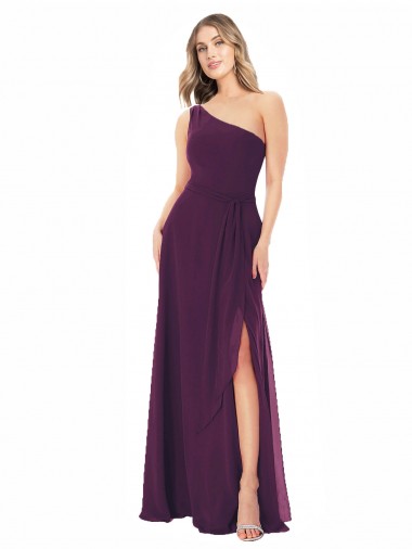 One Shoulder Soft Chiffon Sleeveless Grape Formal Dress / Bridesmaid Dress Edinburgh