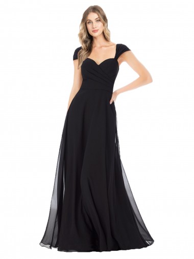 Sweetheart Soft Chiffon Cap Sleeves Black Bridesmaid Dress Edinburgh
