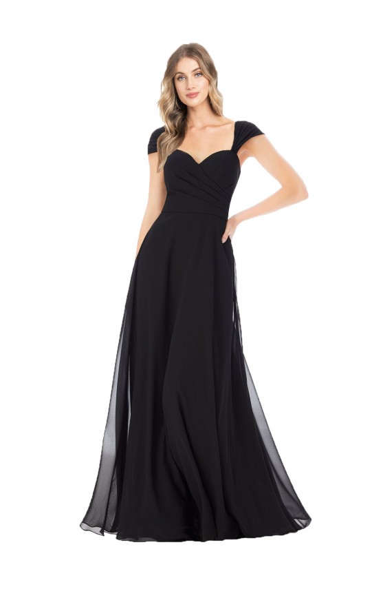Sweetheart Soft Chiffon Cap Sleeves Black Bridesmaid Dress Edinburgh