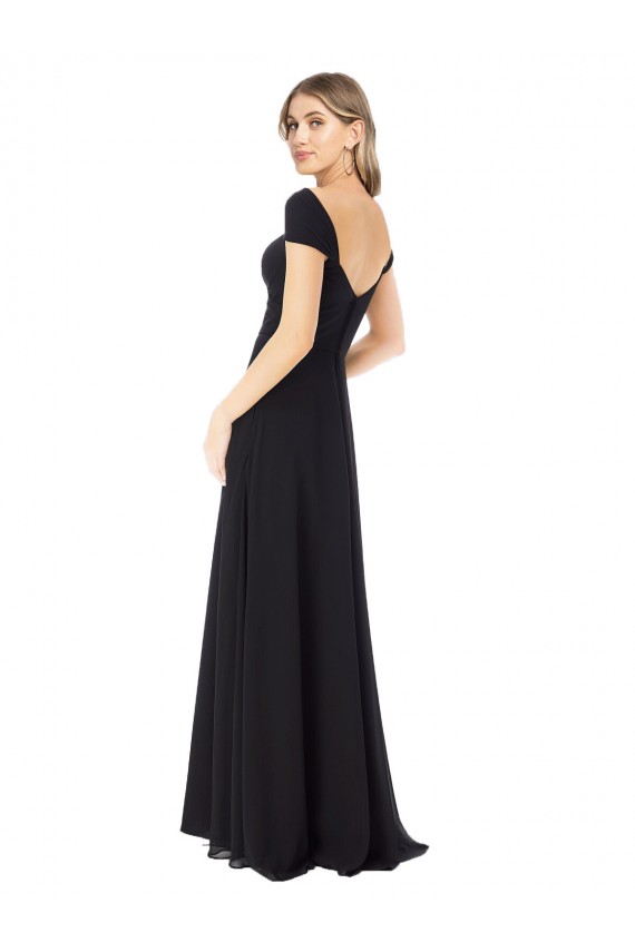 Sweetheart Soft Chiffon Cap Sleeves Black Bridesmaid Dress Edinburgh
