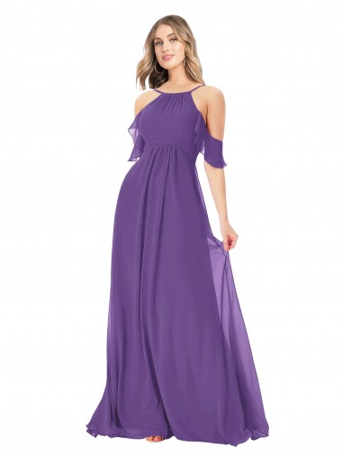 Off the Shoulder Soft Chiffon Cold Shoulder Plum Purple Bridesmaid Dress Edinburgh