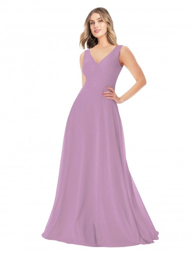 V-Neck Soft Chiffon Sleeveless Dark Lavender Bridal Party Dress Edinburgh