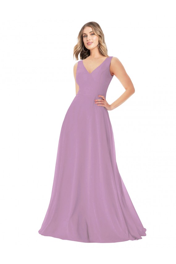 V-Neck Soft Chiffon Sleeveless Dark Lavender Bridal Party Dress Edinburgh