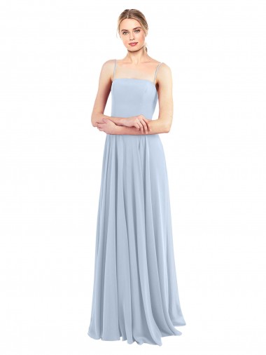 Spaghetti Straps Soft Chiffon Sleeveless Low Back Light Sky Blue Bridesmaid Dress Edinburgh