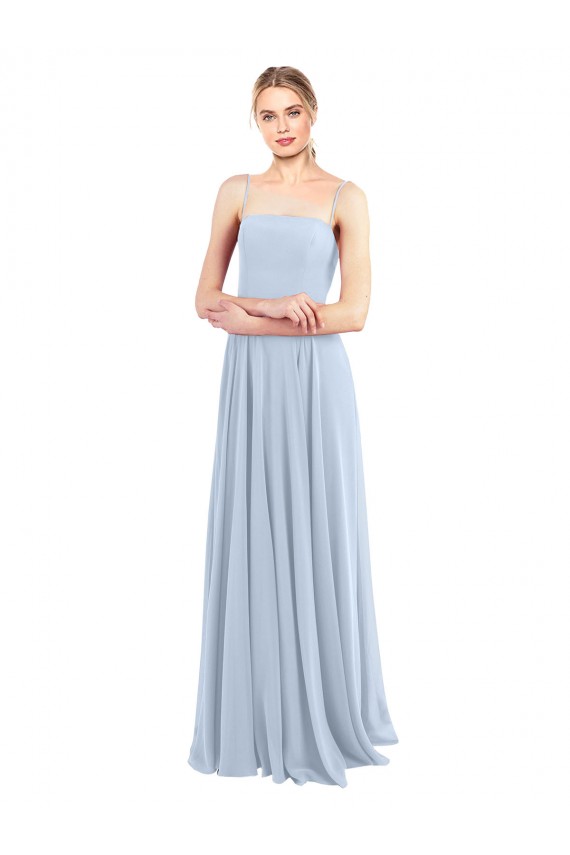 Spaghetti Straps Soft Chiffon Sleeveless Low Back Light Sky Blue Bridesmaid Dress Edinburgh