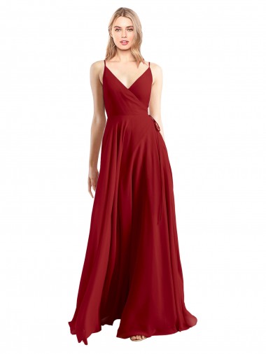 Spaghetti Straps Luxe Chiffon Sleeveless V-Back Red Bridesmaid Dress Edinburgh