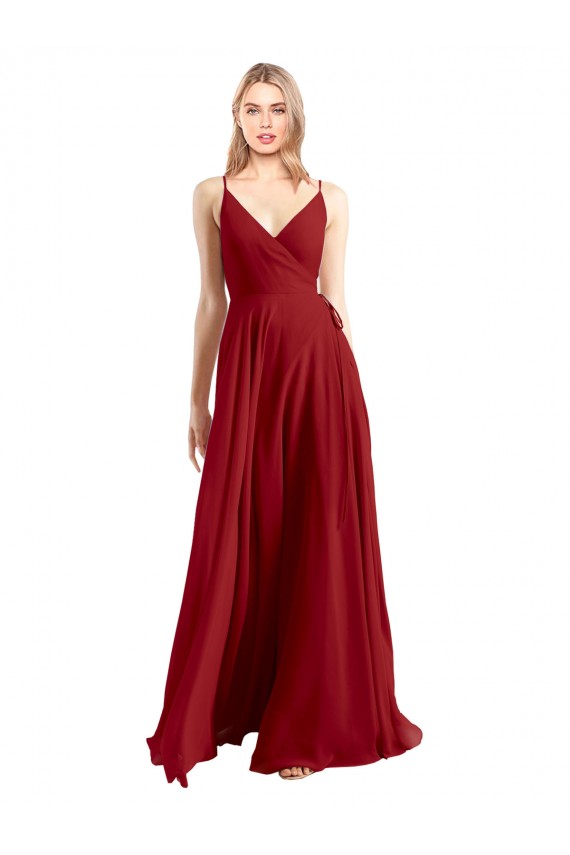 Spaghetti Straps Luxe Chiffon Sleeveless V-Back Red Bridesmaid Dress Edinburgh