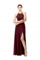 Halter Neck Soft Chiffon Sleeveless Criss Cross Back Burgundy Gold Bridesmaid Dress Edinburgh