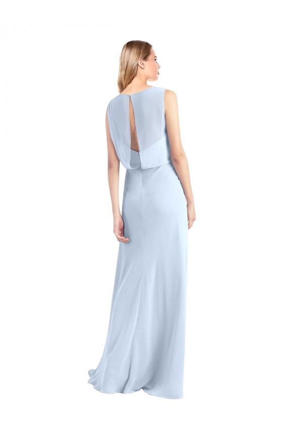 V-Neck Chiffon Sleeveless Keyhole Back Light Sky Blue Bridesmaid Dress / Evening Gowns Edinburgh