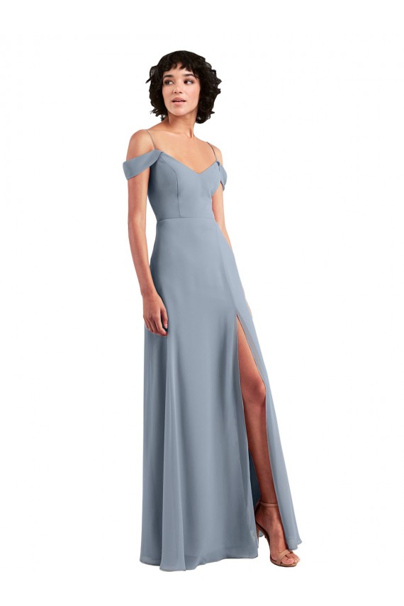 Off the Shoulder Chiffon Sleeveless Dusty Blue Formal Dress / Bridesmaid Dress Edinburgh