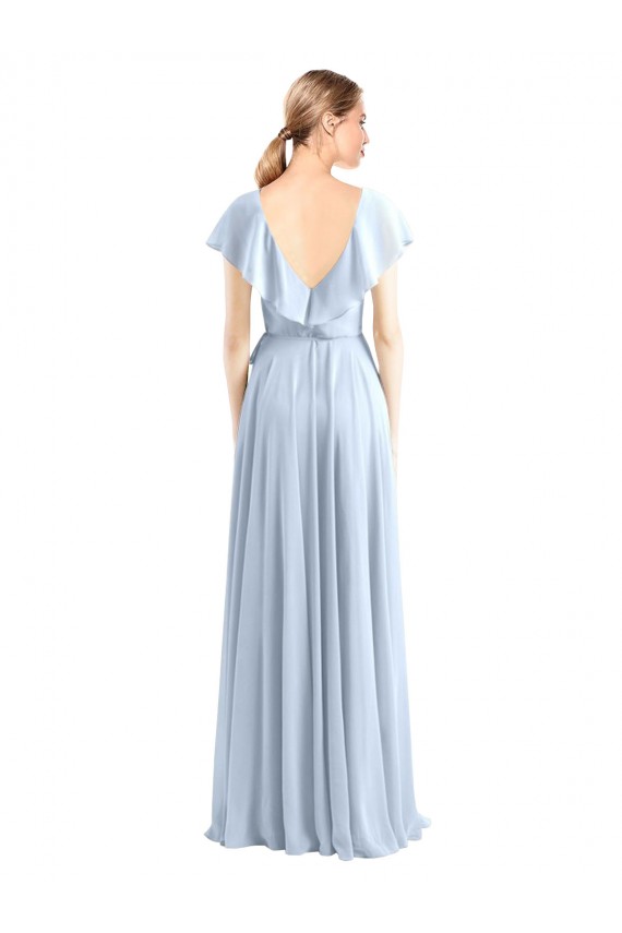 V-Neck Soft Chiffon Flutter Sleeves V-Back Royal Blue Bridesmaid Dress Edinburgh
