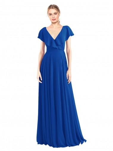 V-Neck Soft Chiffon Flutter Sleeves V-Back Royal Blue Bridesmaid Dress Edinburgh