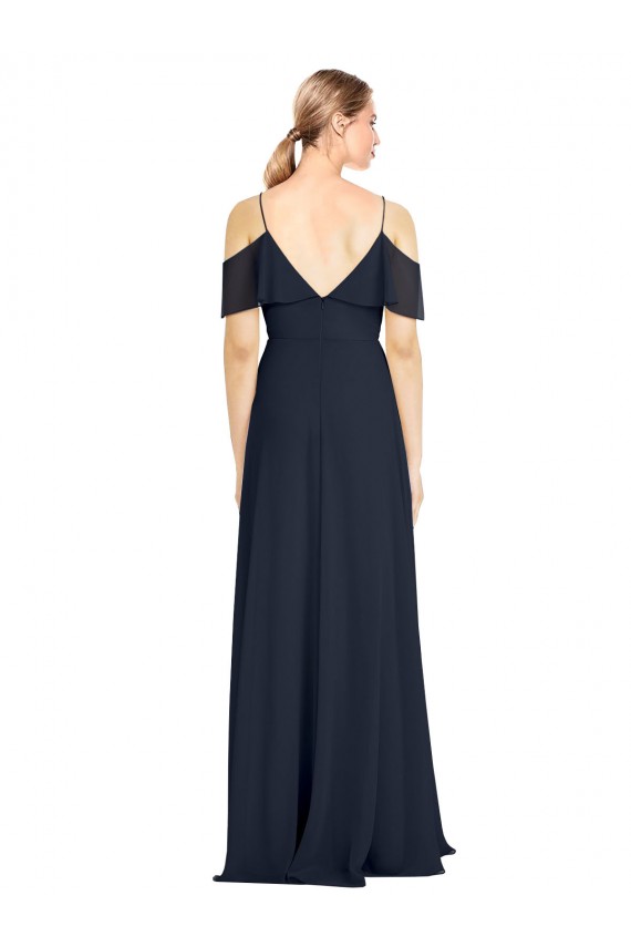 Off the Shoulder Lxue Chiffon Sleeveless V-Back Dark Navy Bridesmaid Dress Edinburgh