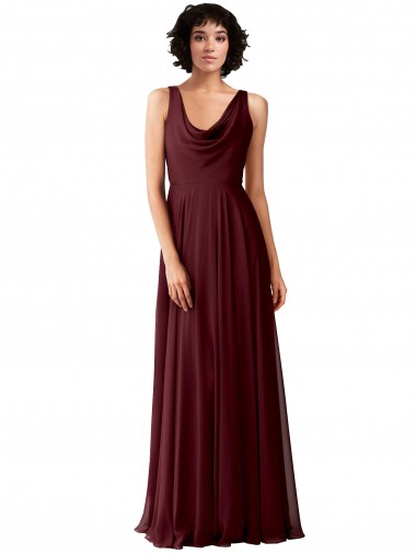 Cowl Neck Soft Chiffon Sleeveless V-Back Burgundy Gold Bridesmaid Dress Edinburgh