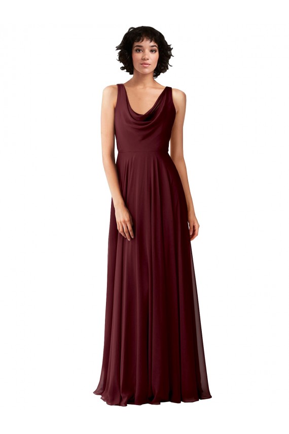 Cowl Neck Soft Chiffon Sleeveless V-Back Burgundy Gold Bridesmaid Dress Edinburgh