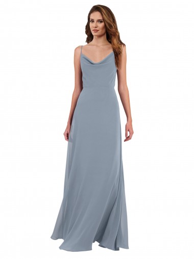Cowl Neck Soft Chiffon Sleeveless V-Back Dusty Blue Formal Dress / Bridesmaid Dress Edinburgh