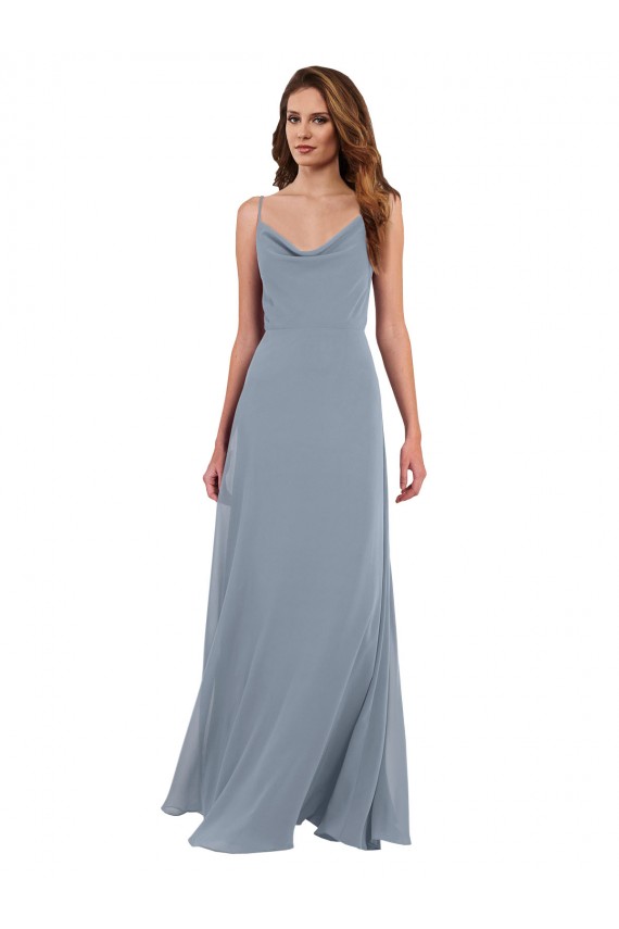 Cowl Neck Soft Chiffon Sleeveless V-Back Dusty Blue Formal Dress / Bridesmaid Dress Edinburgh