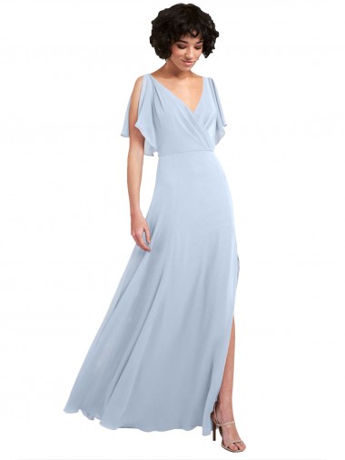 V-Neck Soft Chiffon Split Sleeves V-Back Light Sky Blue Bridesmaid Dresses Edinburgh