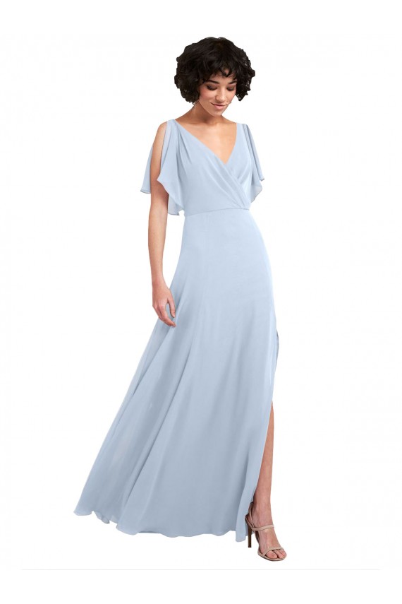 V-Neck Soft Chiffon Split Sleeves V-Back Light Sky Blue Bridesmaid Dresses Edinburgh