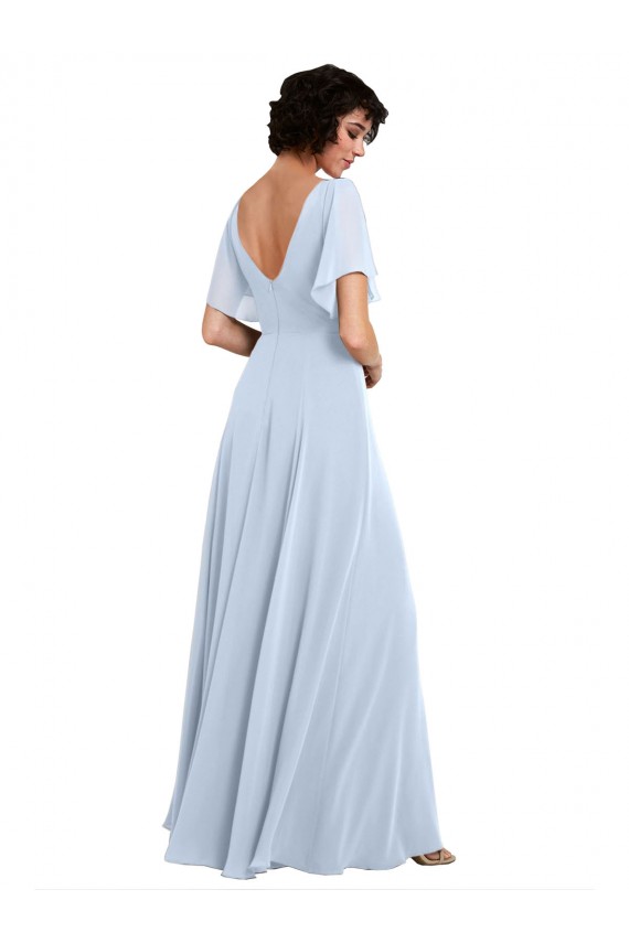 V-Neck Soft Chiffon Split Sleeves V-Back Light Sky Blue Bridesmaid Dresses Edinburgh