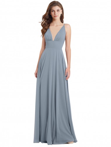 V-Neck Chiffon Sleeveless V-Back Dusty Blue Bridesmaid Dress / Evening Gowns Edinburgh