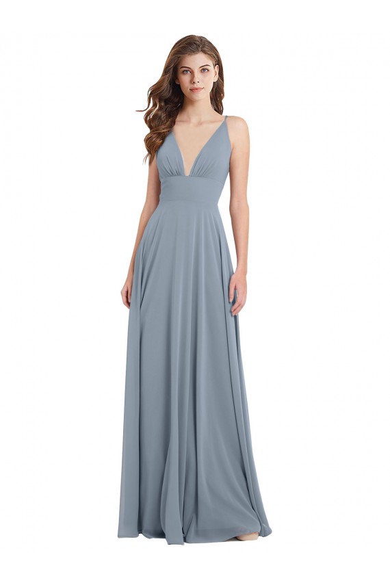 V-Neck Chiffon Sleeveless V-Back Dusty Blue Bridesmaid Dress / Evening Gowns Edinburgh