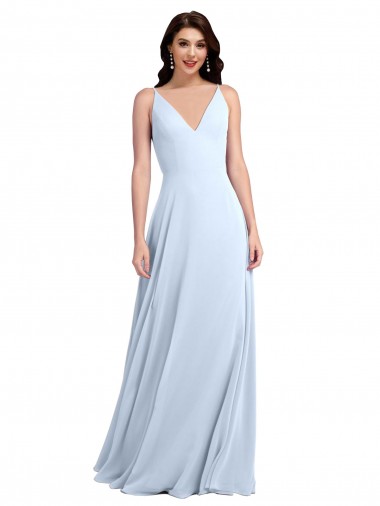 V-Neck Soft Chiffon Sleeveless Keyhole Back Light Sky Blue Evening Dress / Bridesmaid Dress Edinburgh