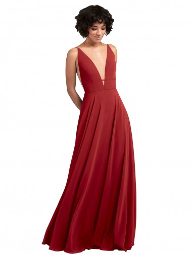 V-Neck Lxue Chiffon Sleeveless V-Back Red Bridesmaid Dress Edinburgh