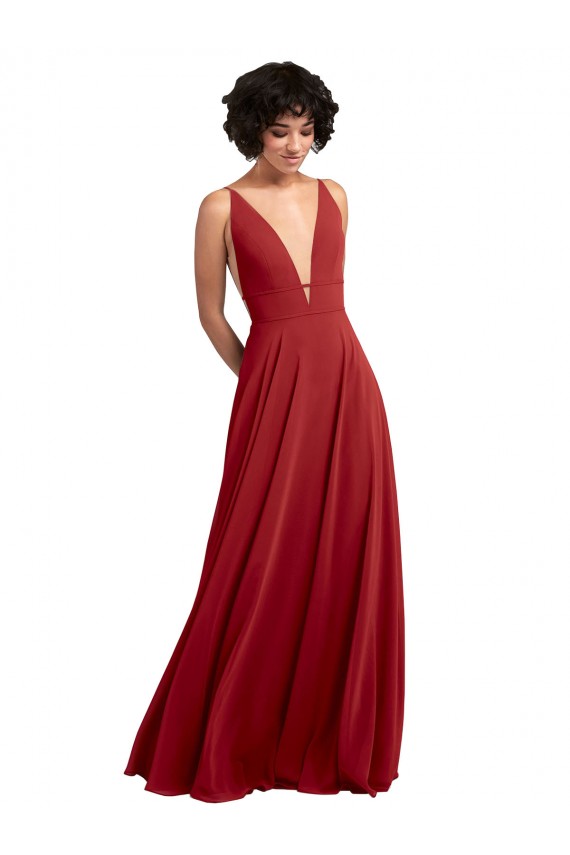 V-Neck Lxue Chiffon Sleeveless V-Back Red Bridesmaid Dress Edinburgh