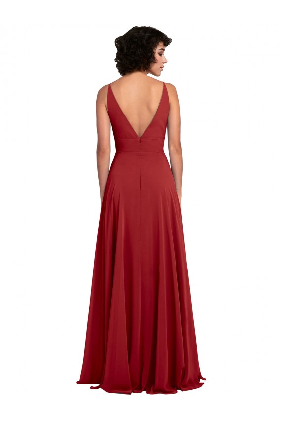 V-Neck Lxue Chiffon Sleeveless V-Back Red Bridesmaid Dress Edinburgh