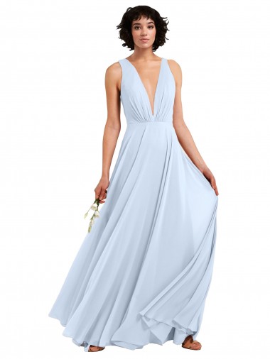 V-Neck Soft Chiffon Sleeveless Light Sky Blue Bridesmaid Dresses Edinburgh