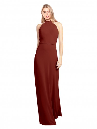 Halter Neck Soft Chiffon Sleeveless Open Back Burgundy Prom Dress / Bridesmaid Dress Edinburgh