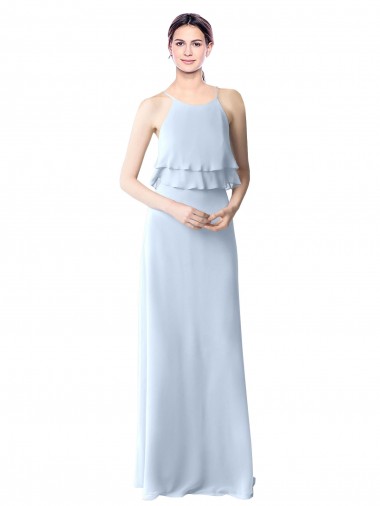 Halter Neck Soft Chiffon Sleeveless Light Sky Blue Bridesmaid Dresses Edinburgh