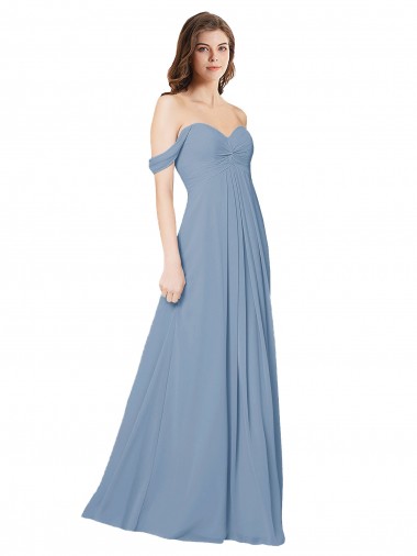 Sweetheart Chiffon Sleeveless Long Dusty Blue Wedding Party Dress Edinburgh